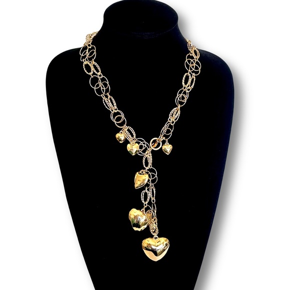 Chico's Jewelry - CHICO'S Puffy Heart Charm Layered Large Link Gold Front Toggle Necklace NWT